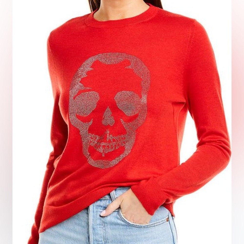 ZADIG & VOLTAIRE Miss M Skull Merino Wool Sweater ROUGE RED Size XS